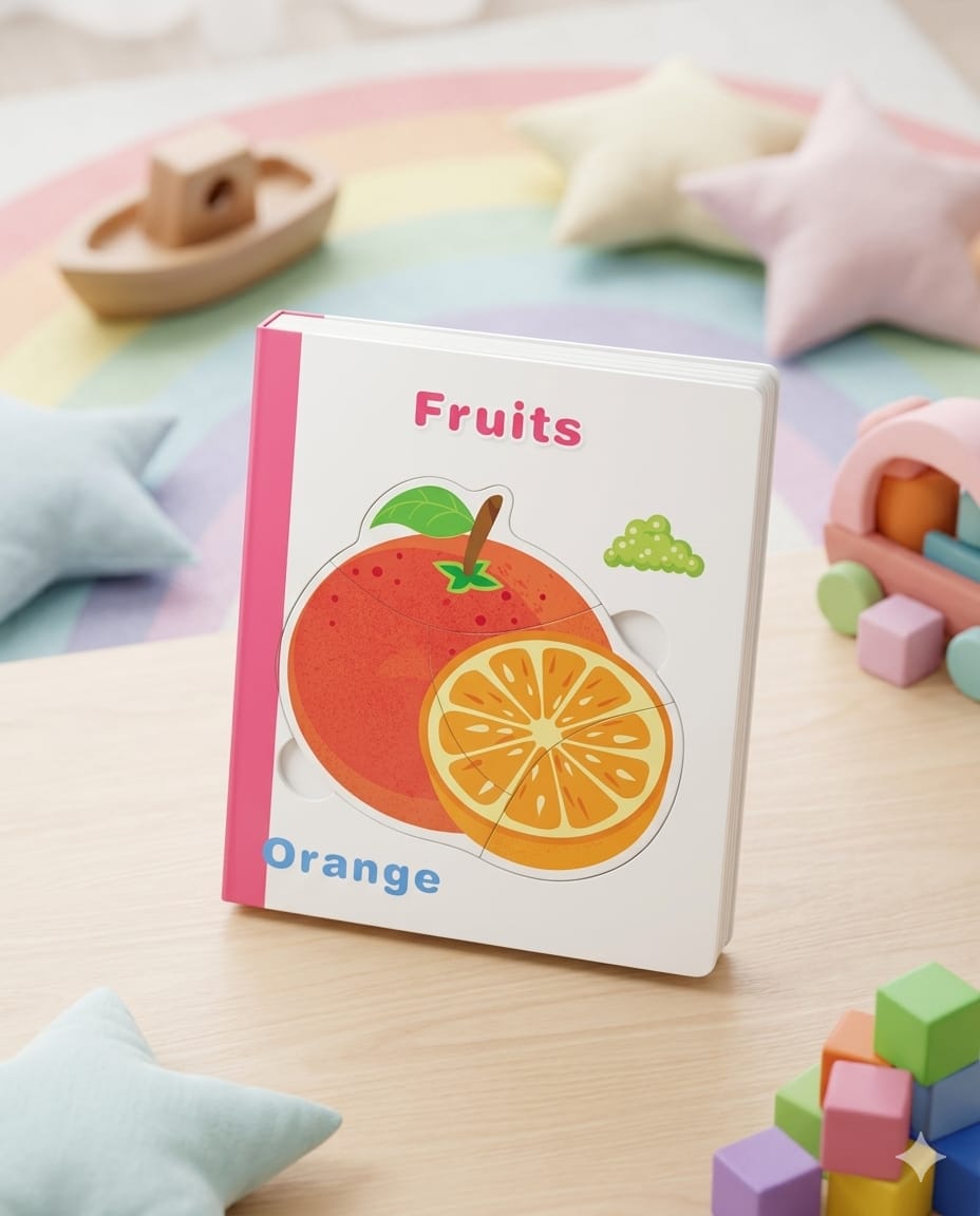 Fruits Orange Wooden Block Puzzle Board Book
