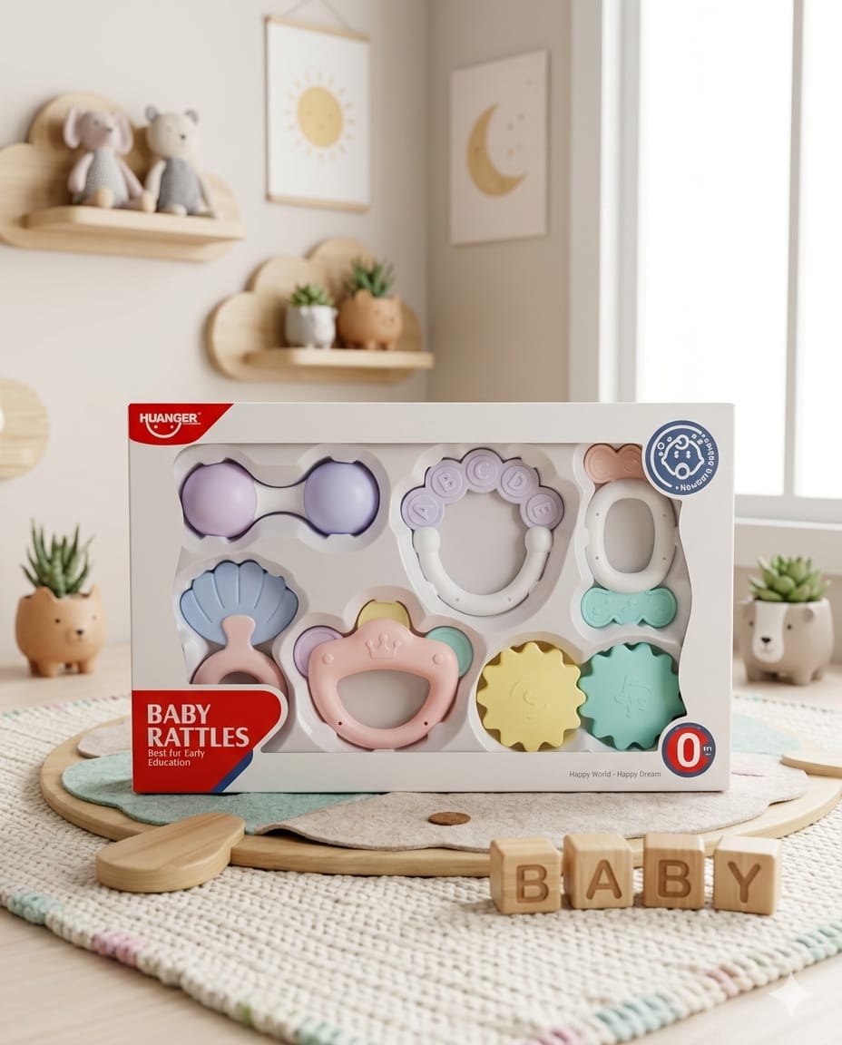 Huanger Pastel Baby Rattle & Teether Gift Set