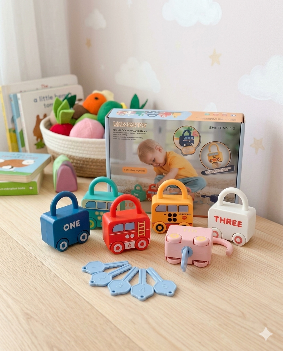Montessori Learning Lock & Key Vehicle Set