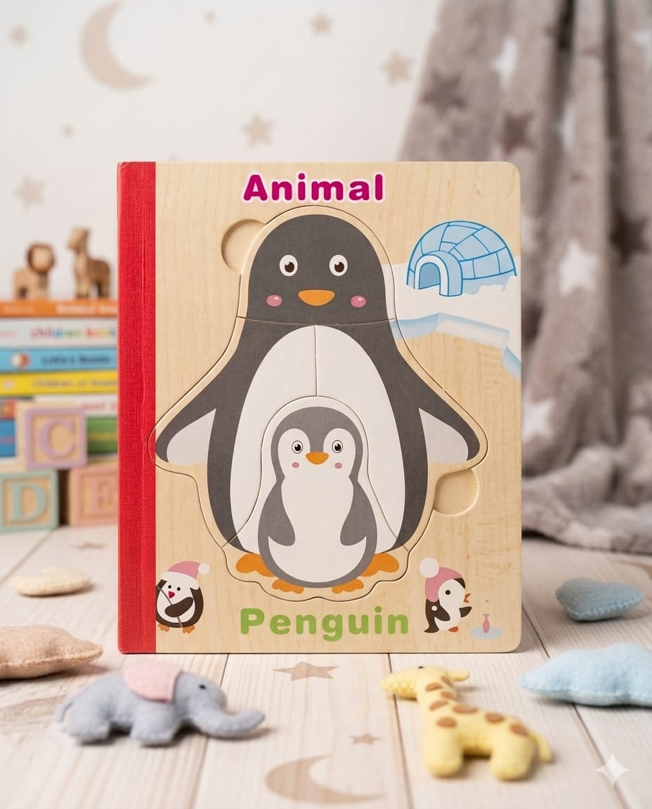 Wooden Animal Puzzle Book – Penguin Edition