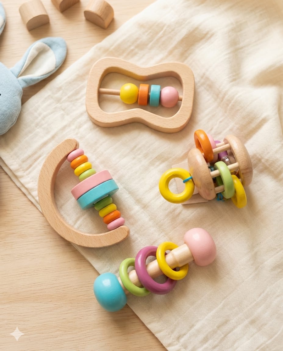 Wooden Baby Rattle Set