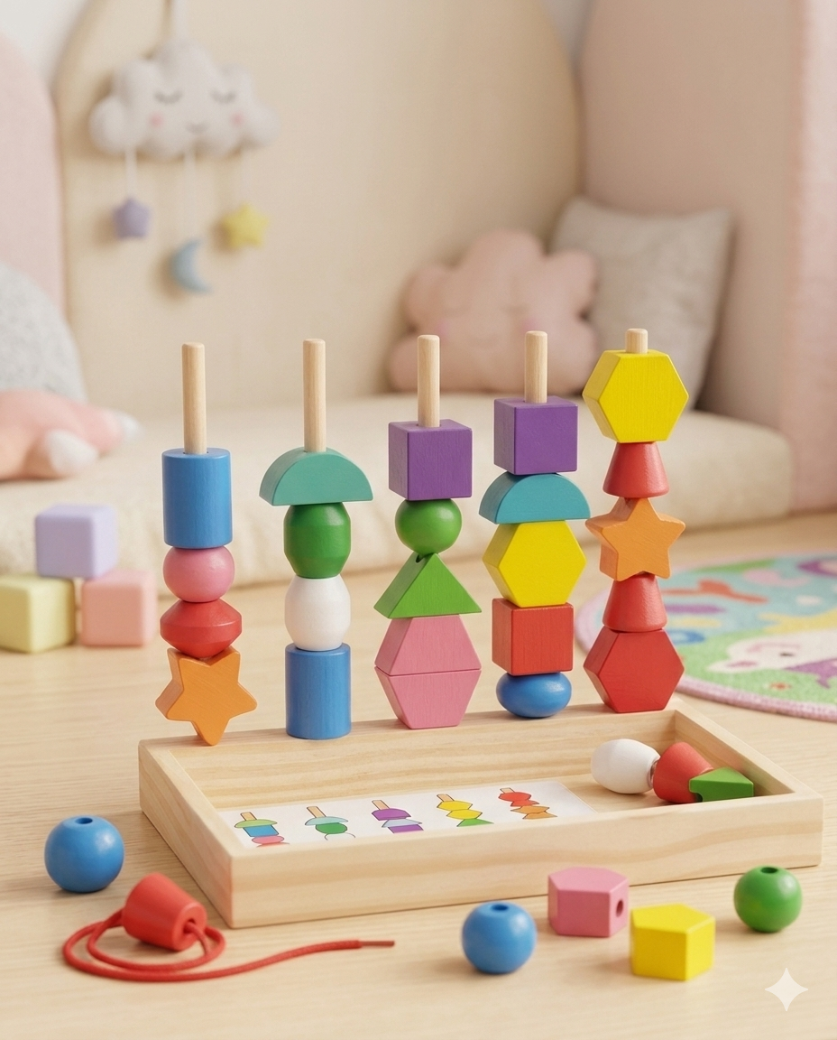 Wooden Geometric Stacking & Lacing Set