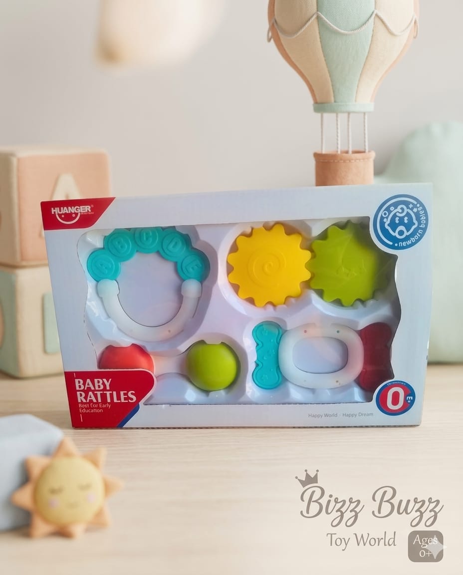 HUANGER Newborn Baby Rattles & Teethers Sensory Gift Set (4-Piece
